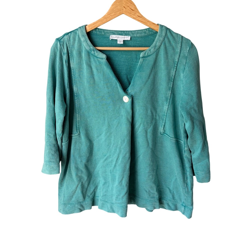 Pure Jill J. Jill Organic Cotton Teal Single Button Cardigan Petite Medium